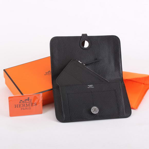 1:1 Quality Hermes Dogon Combined Wallets A508 Black Replica - Click Image to Close